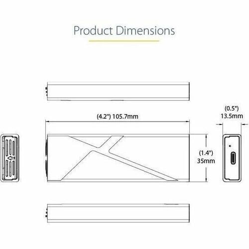 StarTech.com USB-C 10Gbps to M.2 NVMe or M.2 SATA SSD Enclosure, Tool-