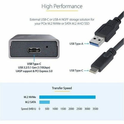 StarTech.com USB-C 10Gbps to M.2 NVMe or M.2 SATA SSD Enclosure, Tool-