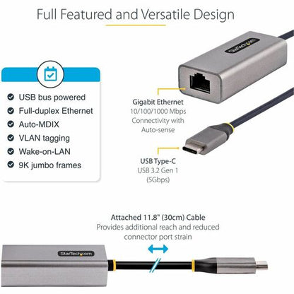 ADAPTADOR USB-C A RJ45 ENET GRIS Y NEGRO DE 30 CM PARA WIN/MACOS/LINUX