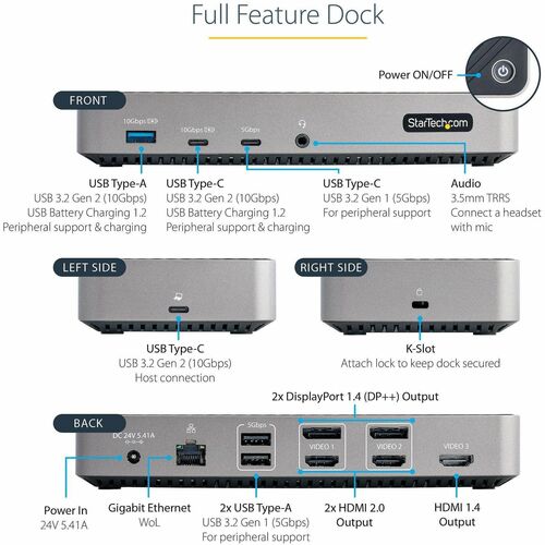 Station d'accueil USB-C pour trois écrans StarTech.com