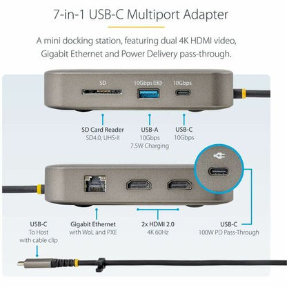 Adaptador multipuerto USB-C 2X 4K 60 Hz HDMI/USB 10 GBPS HUB/100 W PD