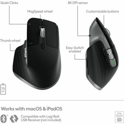 Ratón inalámbrico de alto rendimiento Logitech MX Master 3S para Mac (gris espacial) - Darkfield