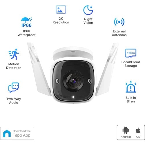 Tapo TAPO C310 Cámara de red HD de 3 megapíxeles - 98 pies (29,87 m) - H.264 - 2304 x