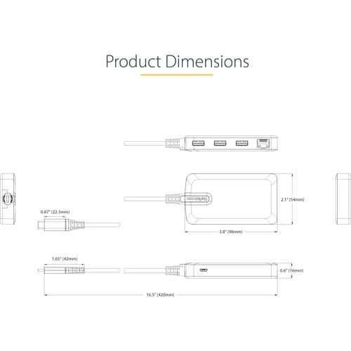 Hub USB-C 3 ports StarTech.com avec Ethernet, 3 ports USB