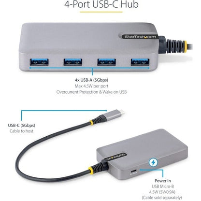 StarTech.com 4-Port USB-C Hub, 5Gbps, Bus Powered, 4x USB