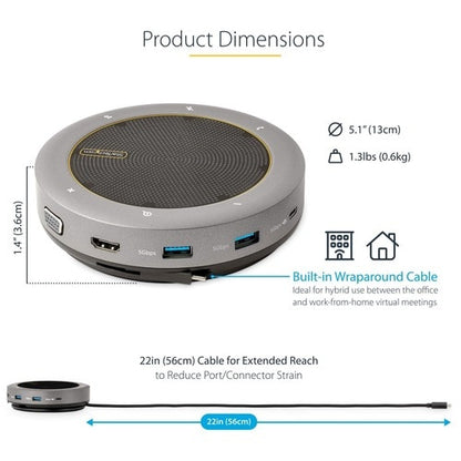 ALTAVOZ DE CONFERENCIA USB-C MINI DOCK ADAPTADOR MULTIPUERTO PORTÁTIL
