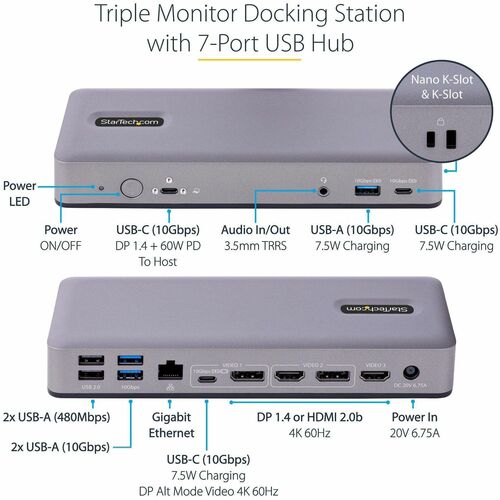 Station d'accueil USB-C StarTech.com, HDMI/DP/DP Mode alternatif USB