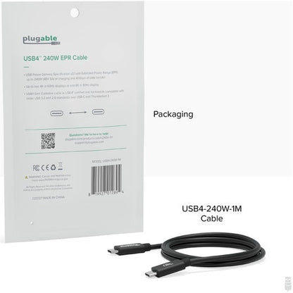 Câble USB 4 enfichable avec charge 240 W, 1 m, certifié USB-IF