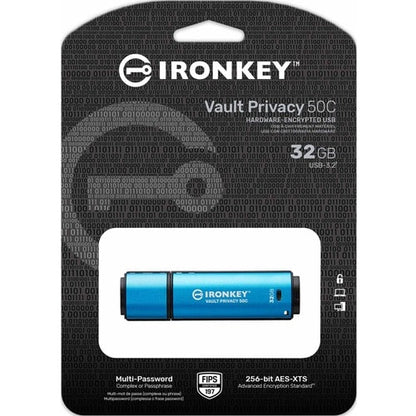 32GB USB-C IRONKEY VAULT PRIVACY 50C AES-256 ENCRYPTED FIPS
