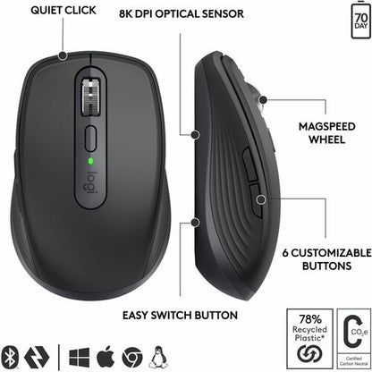 Logitech MX Anywhere 3S for Business Wireless Mouse - Darkfield - Wireless