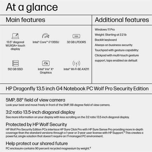 ACHAT INTELLIGENT DRAGONFLYG4 I7-1355U 32 Go 512 Go 13 pouces W11P
