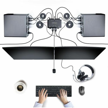CONMUTADOR KVM COMPACTO 4K DE 2 PUERTOS - CONMUTADOR KVM CON CABLE PARA DOS MONITORES