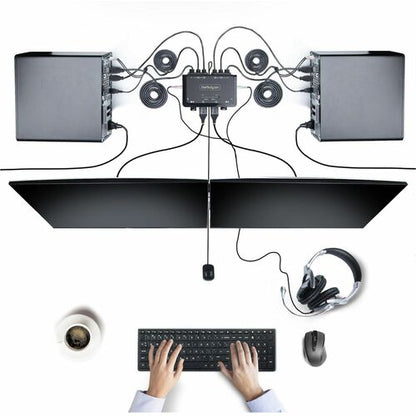 CONMUTADOR KVM COMPACTO 4K DE 2 PUERTOS - CONMUTADOR KVM CON CABLE PARA DOS MONITORES