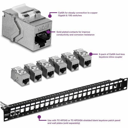 Acoplador en línea RJ-45 Keystone Cat6A de TRENDnet (paquete de 6) - 6 - 1 x RJ-45 Keystone - Hembra -