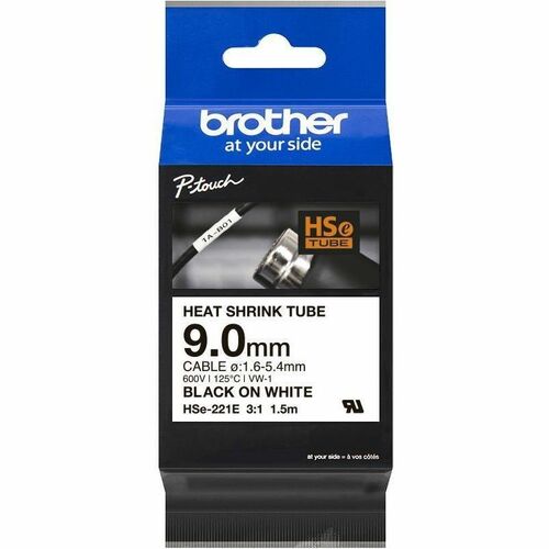 Casete de cinta termorretráctil Brother HSe-221E (negro sobre blanco, 9,0 mm de ancho) - 2 unidades