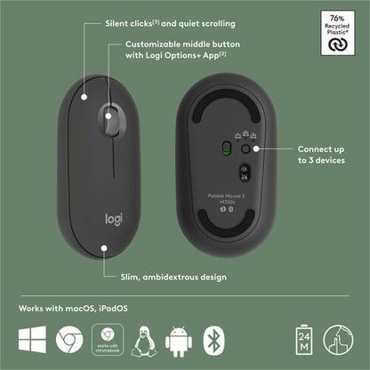 Logitech Pebble 2 M350s Mouse - Optical - Wireless