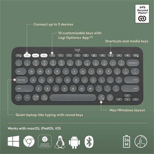 Clavier Logitech Pebble Keys 2 K380S, graphite tonal