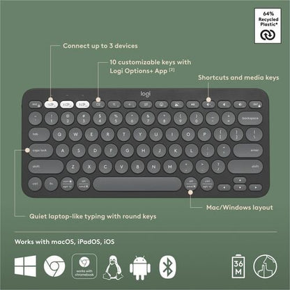Clavier Logitech Pebble Keys 2 K380S, graphite tonal