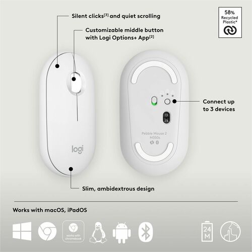Logitech Pebble 2 M350s Mouse - Optical - Wireless