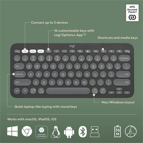 Clavier et souris Logitech Pebble 2 Combo - Clavier Bluetooth sans fil USB Type A