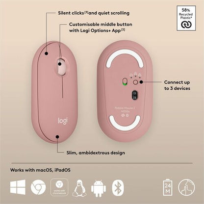 LOGITECH PEBBLE MOUSE 2 M350S TONAL ROSE MULTI 4