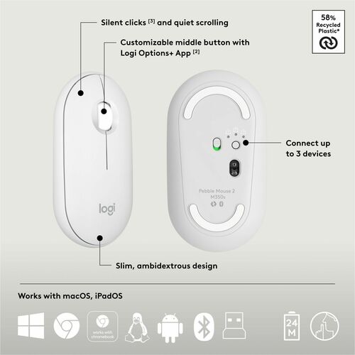 LOGITECH PEBBLE 2 COMBO BLANC TONAL MULTI 4