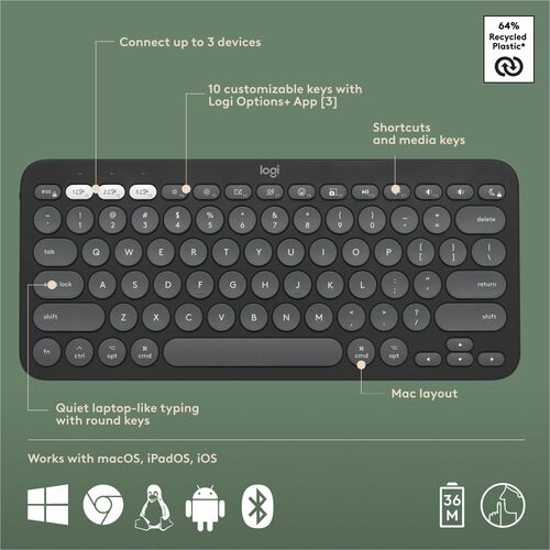 LOGITECH PEBBLE 2 COMBO POUR MAC GRAPHITE TONAL MULTI 4