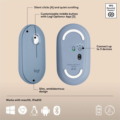 LOGITECH PEBBLE 2 COMBO POUR MAC BLEU TONAL MULTI 4