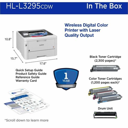 Brother HL-L3295CDW Desktop Wireless Laser Printer - Color -