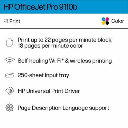 Impresora de inyección de tinta transparente OfficeJet Pro 9110B, color P/S/C/F, alimentador automático de documentos (ADF), ENET, USB, WL 1200 x 1200