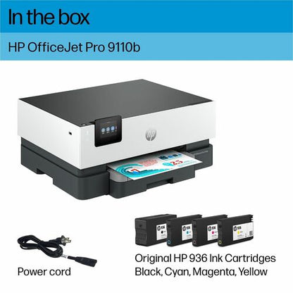 Impresora de inyección de tinta transparente OfficeJet Pro 9110B, color P/S/C/F, alimentador automático de documentos (ADF), ENET, USB, WL 1200 x 1200