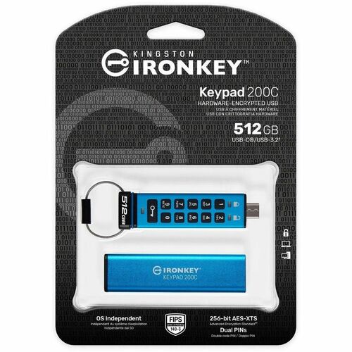512GB USB-C IRONKEY KEYPAD 200C FIPS 140-3 LVL 3 AES-256
