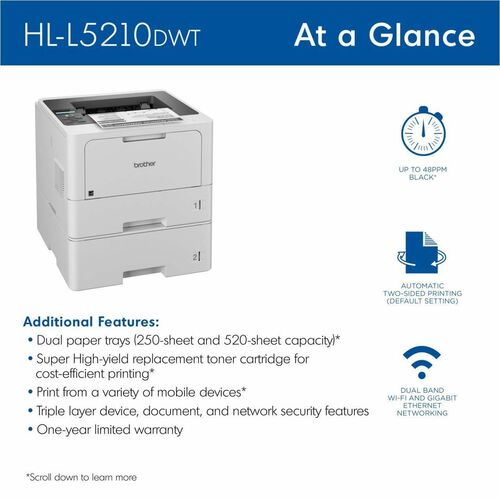 Imprimante laser sans fil de bureau Brother HL-L5210DW - Monochrome