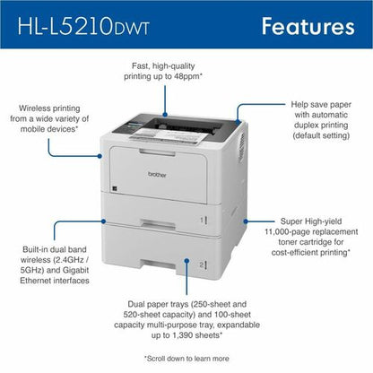 Imprimante laser sans fil de bureau Brother HL-L5210DW - Monochrome