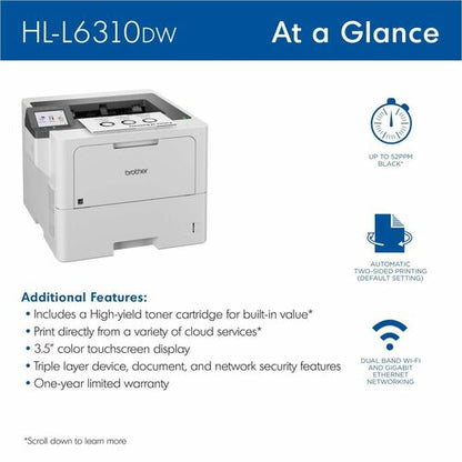 Imprimante laser sans fil de bureau Brother HL-L6310DW - Monochrome