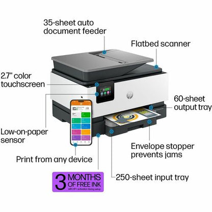 Impresora de inyección de tinta transparente OfficeJet Pro 9125E, color P/S/C/F, alimentador automático de documentos (ADF), USB, WL 1200 x 1200