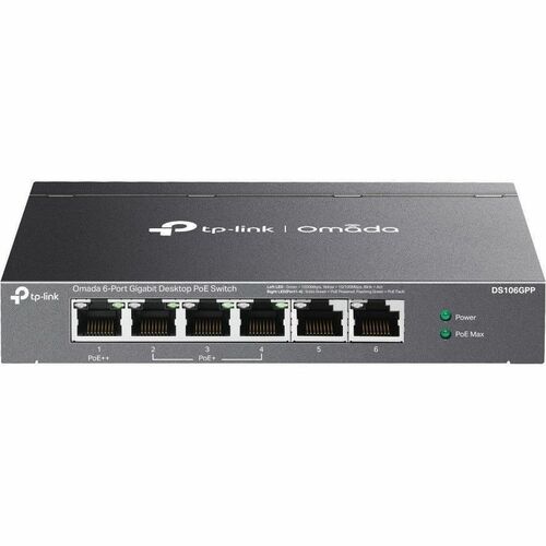 Switch de escritorio OMADA de 6 puertos Gigabit con 3 puertos PoE+ y 1 puerto de alimentación PoE de 64 W