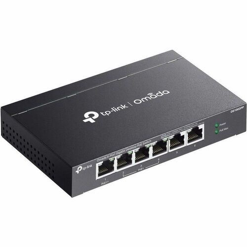 Switch de escritorio OMADA de 6 puertos Gigabit con 3 puertos PoE+ y 1 puerto de alimentación PoE de 64 W