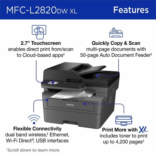 Brother MFC-L2820DWXL Wireless Laser Multifunction Printer -