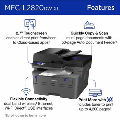 Brother MFC-L2820DWXL Wireless Laser Multifunction Printer -