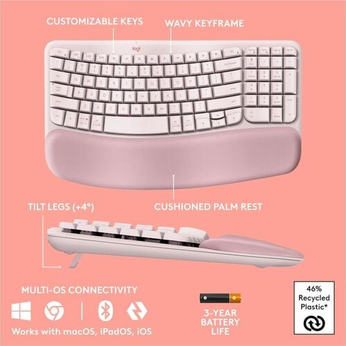 Teclado ergonómico inalámbrico Logitech Wave Keys con palma acolchada
