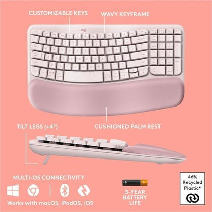 Teclado ergonómico inalámbrico Logitech Wave Keys con palma acolchada