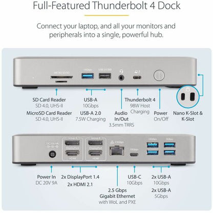 Station d'accueil multi-écrans StarTech.com Thunderbolt 4, quadruple/triple