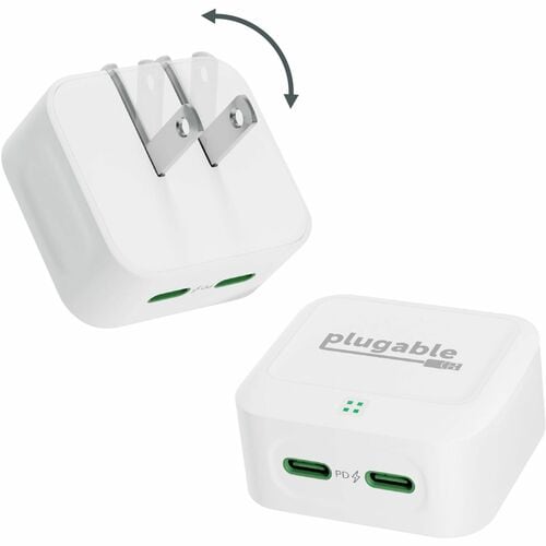 Plugable Dual USB C Charger Block, 40W Foldable 2
