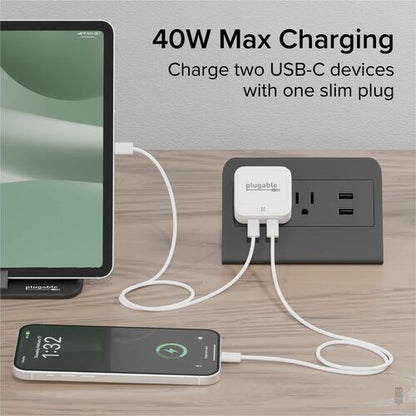 Plugable Dual USB C Charger Block, 40W Foldable 2