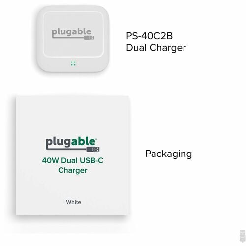 Plugable Dual USB C Charger Block, 40W Foldable 2