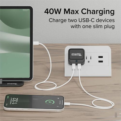 Plugable Dual USB C Wall Charger, 40W Foldable 2