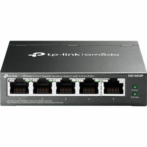 Switch de escritorio OMADA de 5 puertos Gigabit con 4 puertos PoE+ y alimentación PoE de 6 W