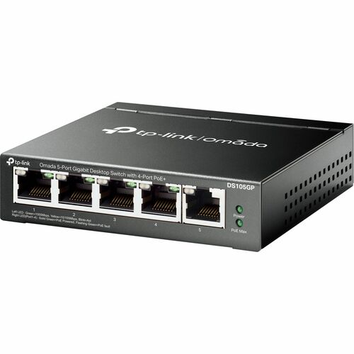 Switch de escritorio OMADA de 5 puertos Gigabit con 4 puertos PoE+ y alimentación PoE de 6 W
