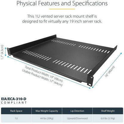 Étagère pour rack de serveur 1U StarTech.com - Étagère fixe en porte-à-faux de 40,6 cm de profondeur